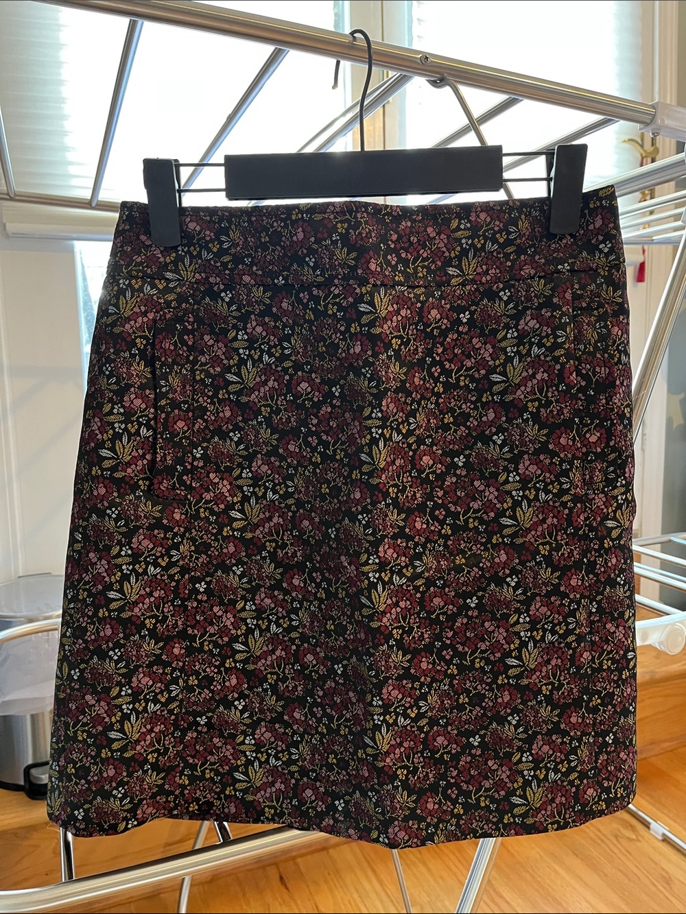 LOFT Black Mini Skirt with Pink Floral Print